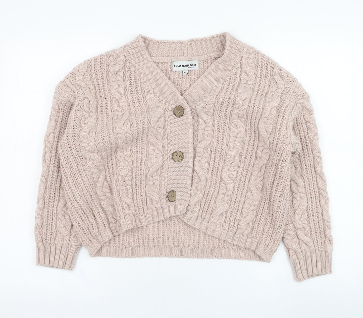 COLLEZIONE GRIA Womens Pink V-Neck  Acrylic Cardigan Jumper Size M