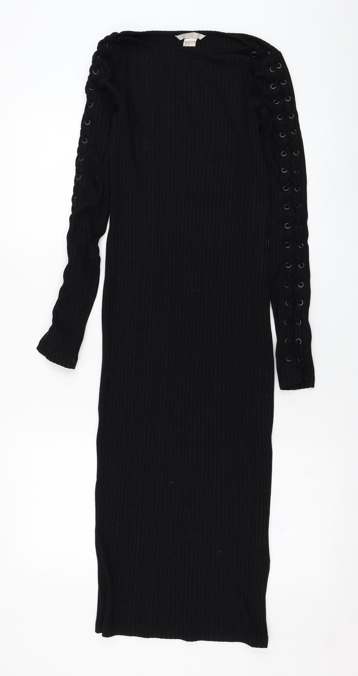 H&M Womens Black  Viscose Pencil Dress  Size 8  Round Neck Pullover