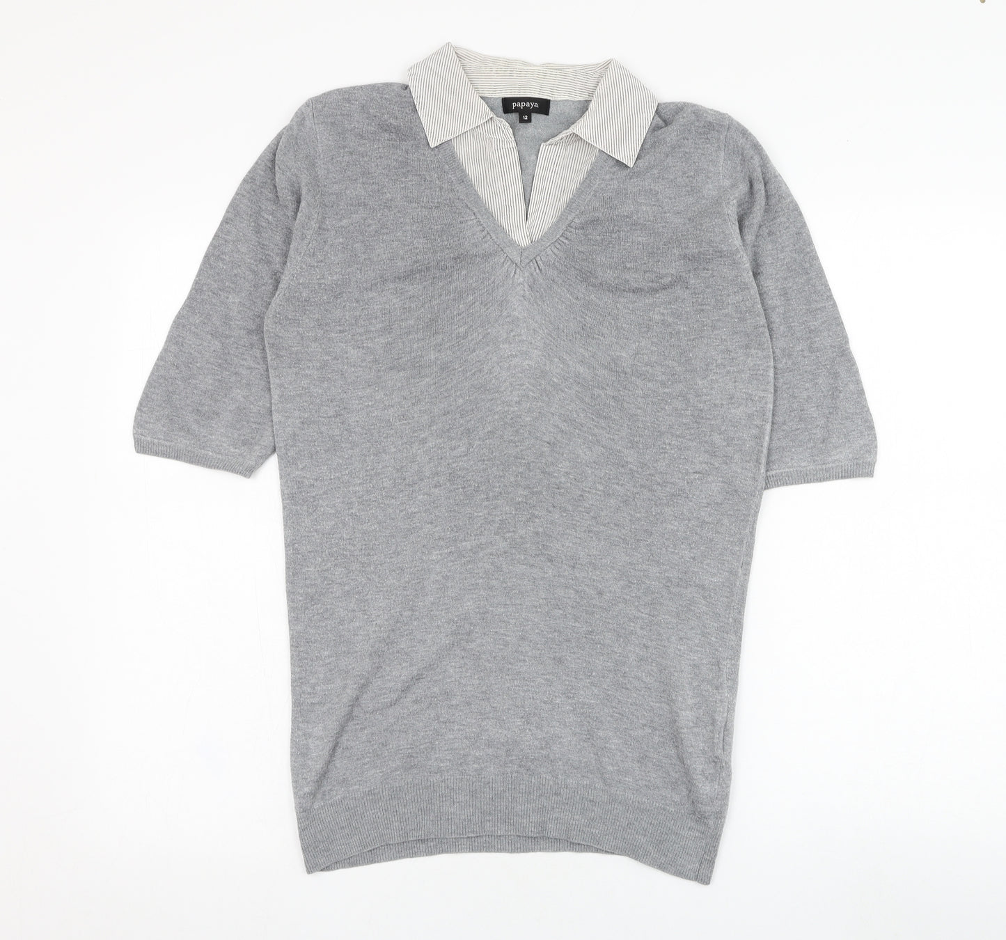 Papaya Womens Grey Collared  Viscose Pullover Jumper Size 12