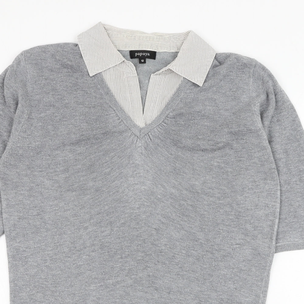 Papaya Womens Grey Collared  Viscose Pullover Jumper Size 12