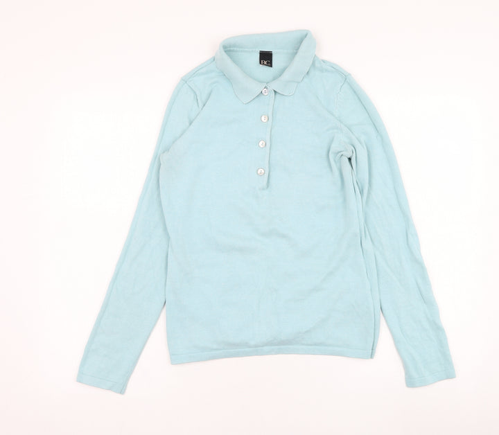B.C. Womens Blue Collared  Cotton Pullover Jumper Size 12
