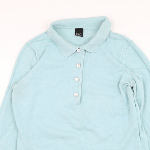 B.C. Womens Blue Collared  Cotton Pullover Jumper Size 12
