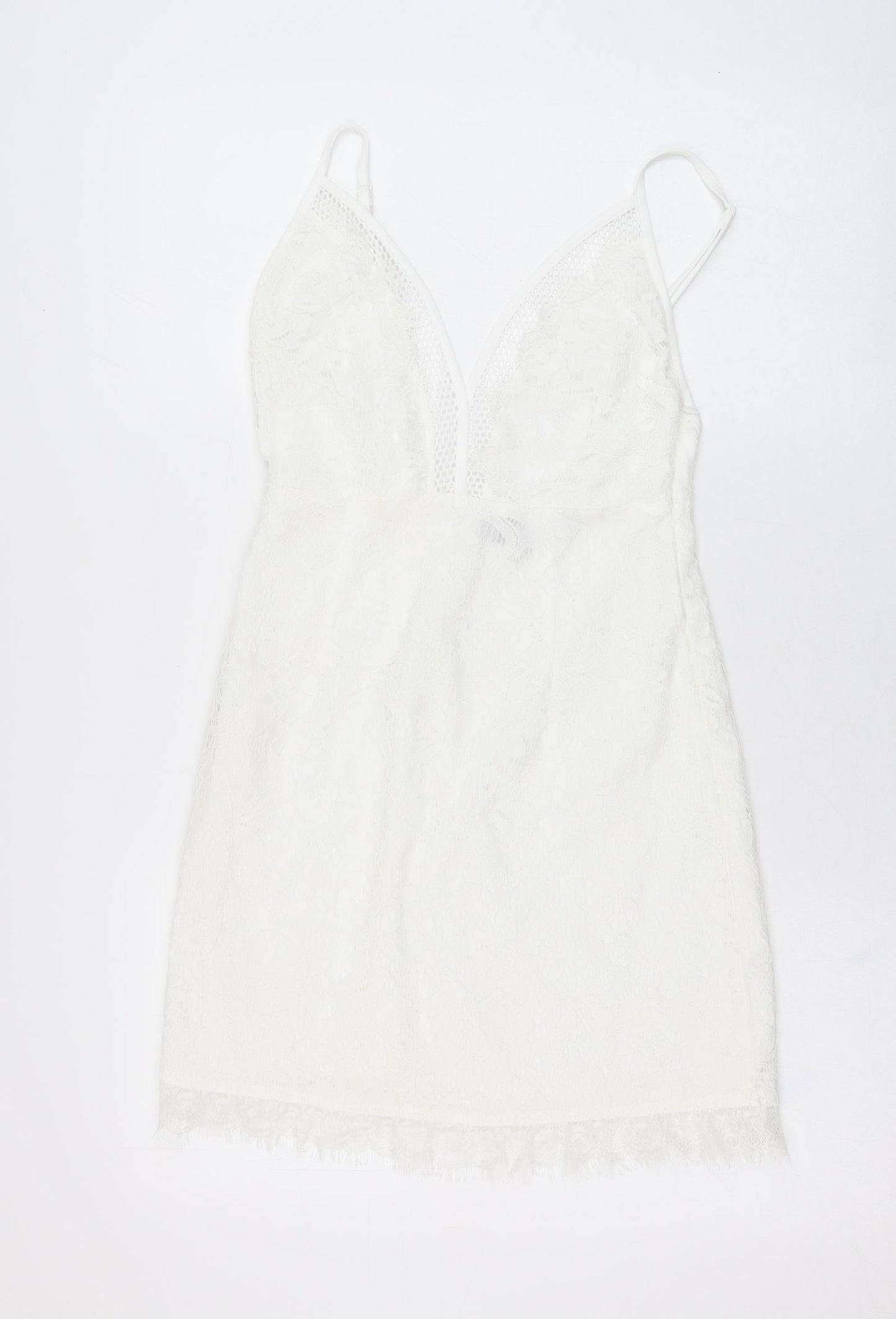PRETTYLITTLETHING Womens White  Polyester Pencil Dress  Size 8  V-Neck Zip