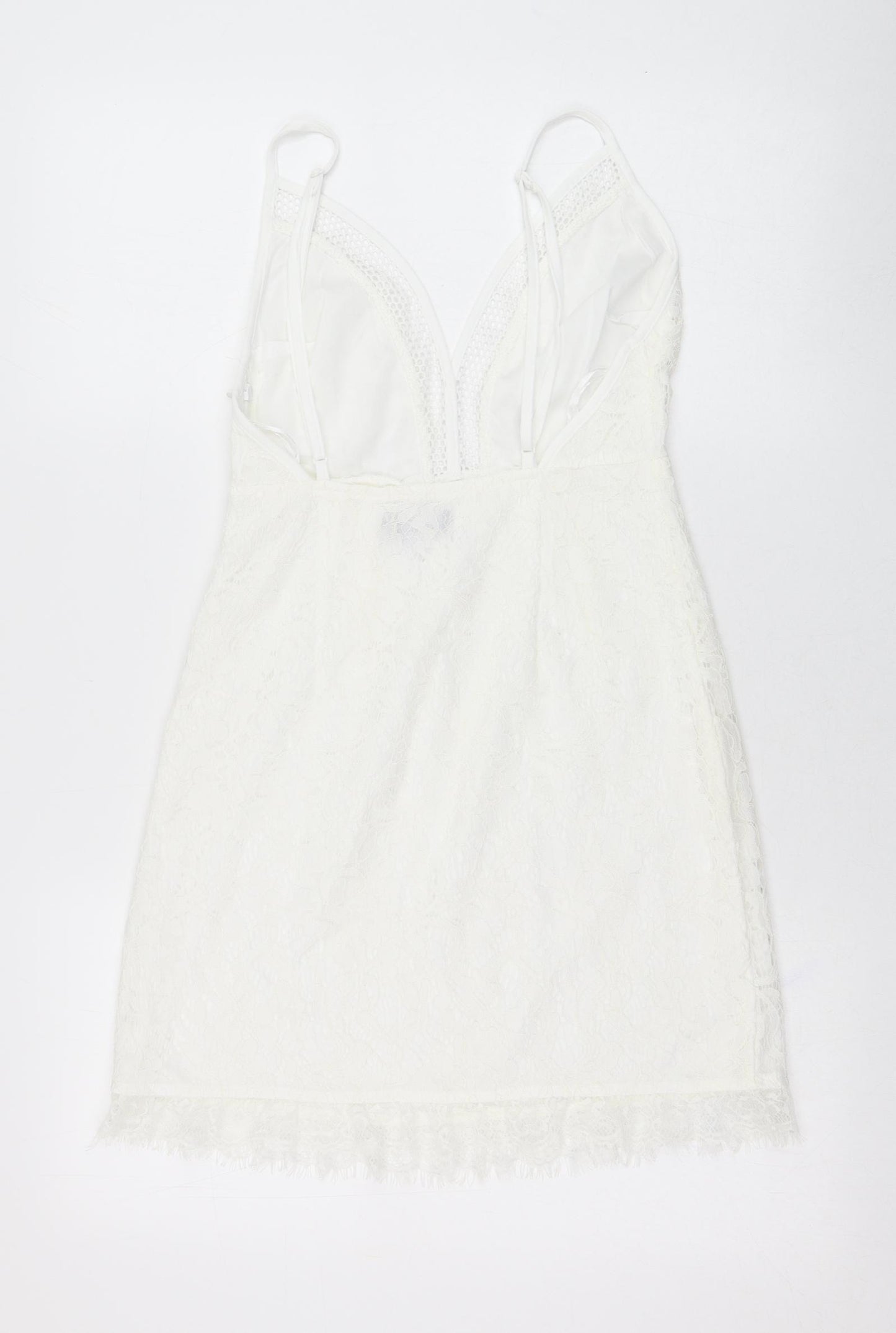 PRETTYLITTLETHING Womens White  Polyester Pencil Dress  Size 8  V-Neck Zip