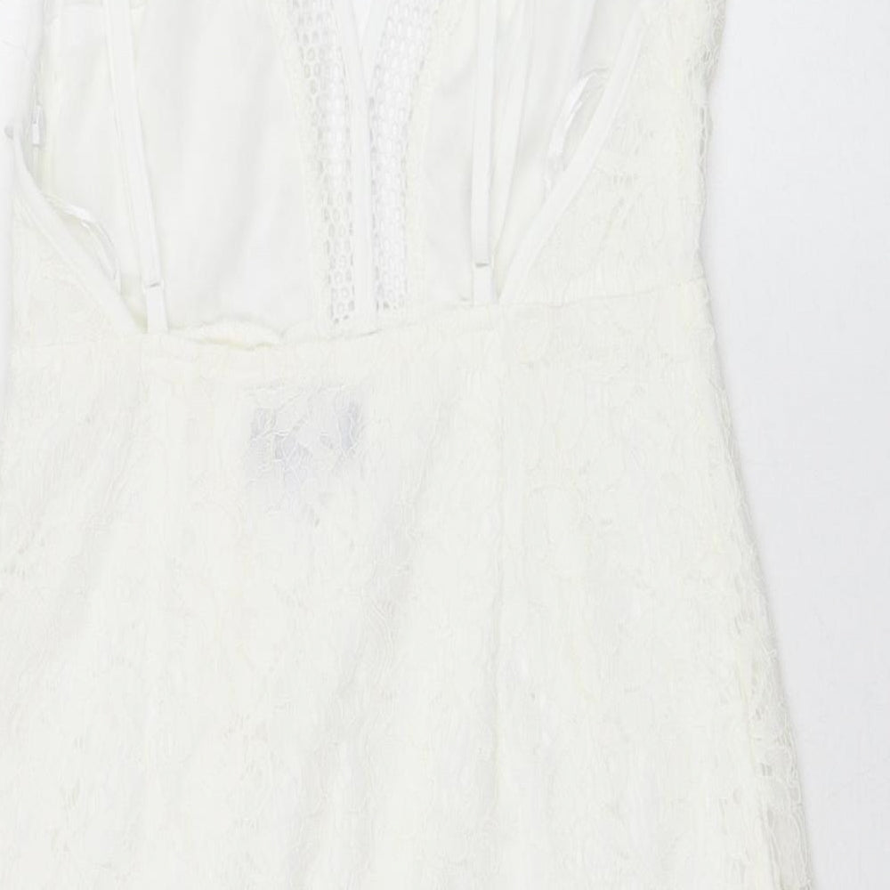 PRETTYLITTLETHING Womens White  Polyester Pencil Dress  Size 8  V-Neck Zip