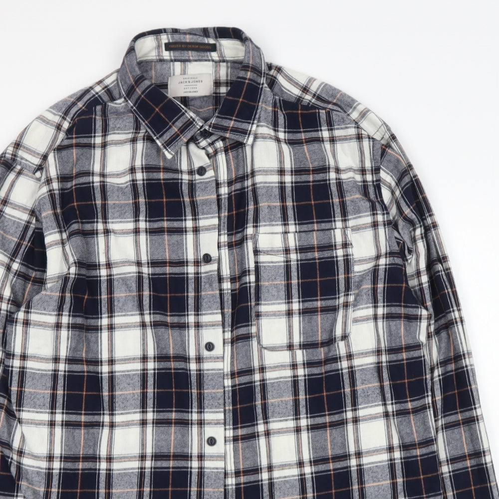 JACK & JONES Mens Multicoloured Check Polyester  Button-Up Size M Collared
