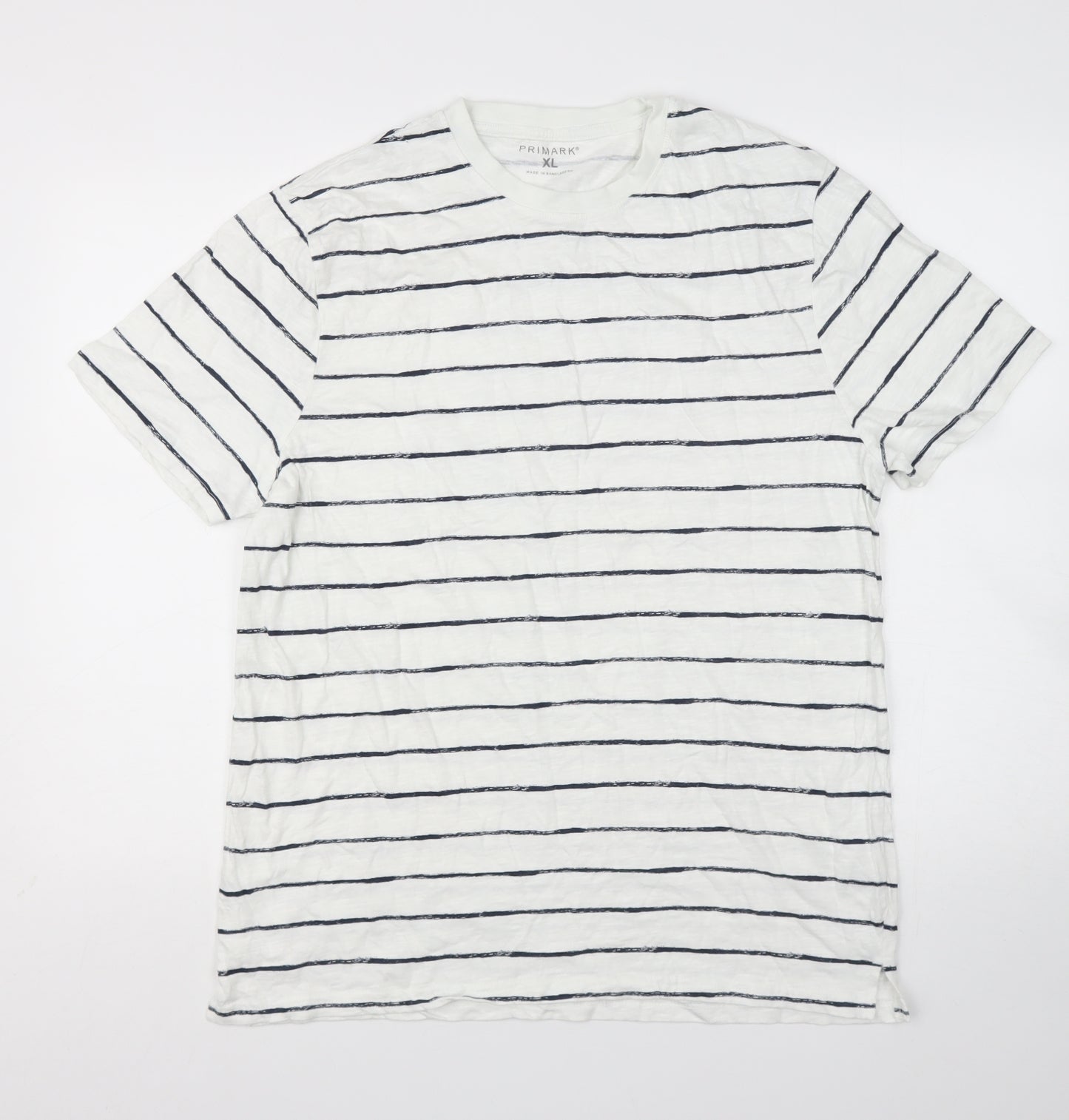 Primark Womens Beige Striped Cotton Basic T-Shirt Size 20 Round Neck