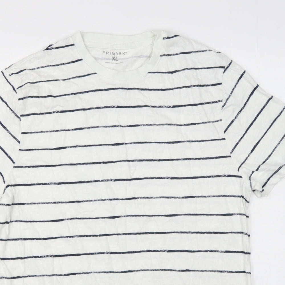Primark Womens Beige Striped Cotton Basic T-Shirt Size 20 Round Neck