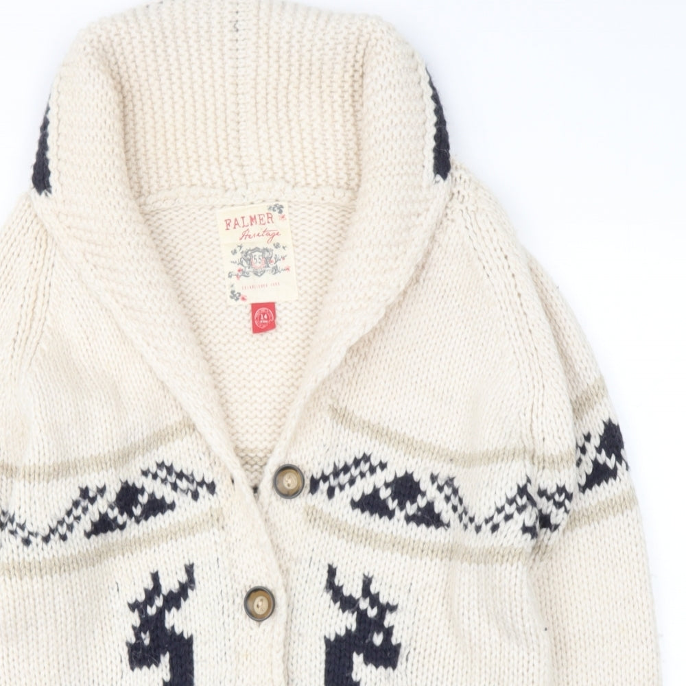 FARMER AND HERATAGE  Womens Beige Round Neck  Acrylic Cardigan Jumper Size 14