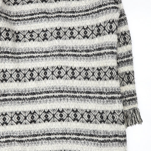 Marks and Spencer Womens Beige Round Neck Geometric Acrylic Wrap Jumper Size L   - tassels on bottom