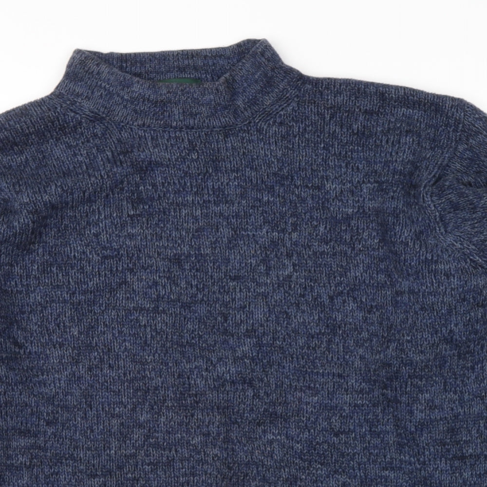 Hawkshead Mens Blue High Neck  Cotton Pullover Jumper Size L
