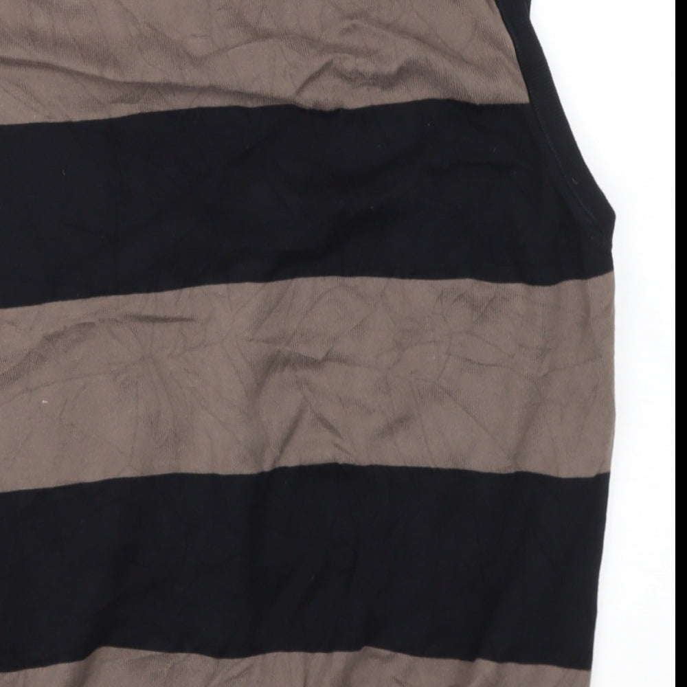 NEXT Mens Brown V-Neck Striped Cotton Pullover Jumper Size XL