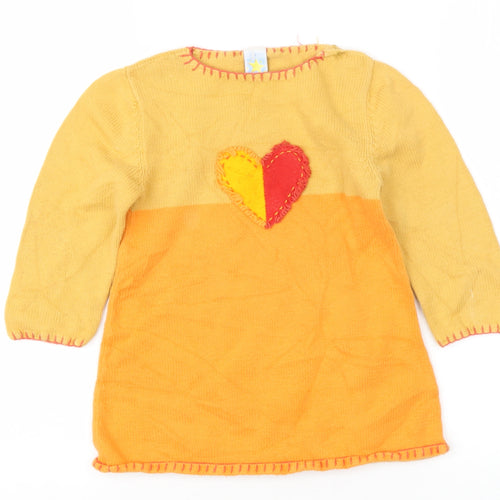 Preworn Girls Yellow Round Neck  Cotton Pullover Jumper Size 4 Years
