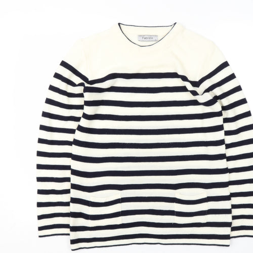 FABRIZIO GIANNI Womens Beige Round Neck Striped Acrylic Pullover Jumper Size S