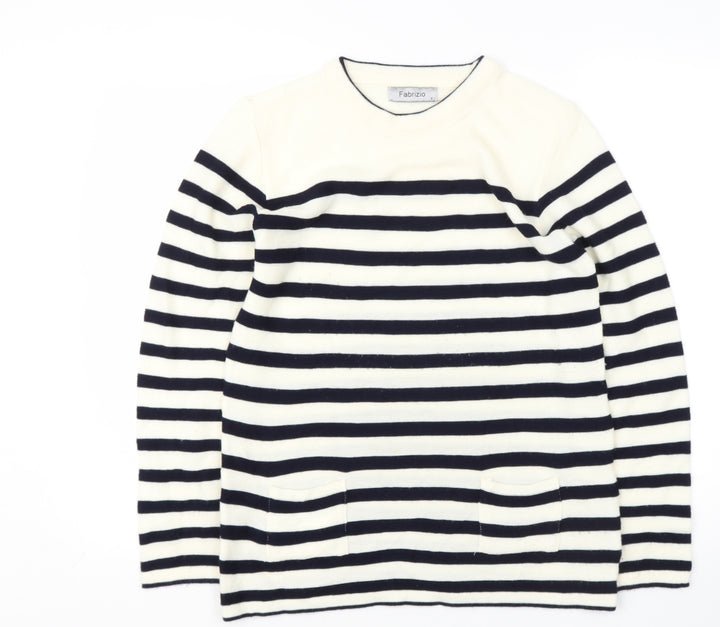 FABRIZIO GIANNI Womens Beige Round Neck Striped Acrylic Pullover Jumper Size S