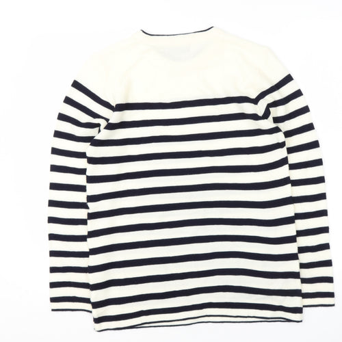 FABRIZIO GIANNI Womens Beige Round Neck Striped Acrylic Pullover Jumper Size S
