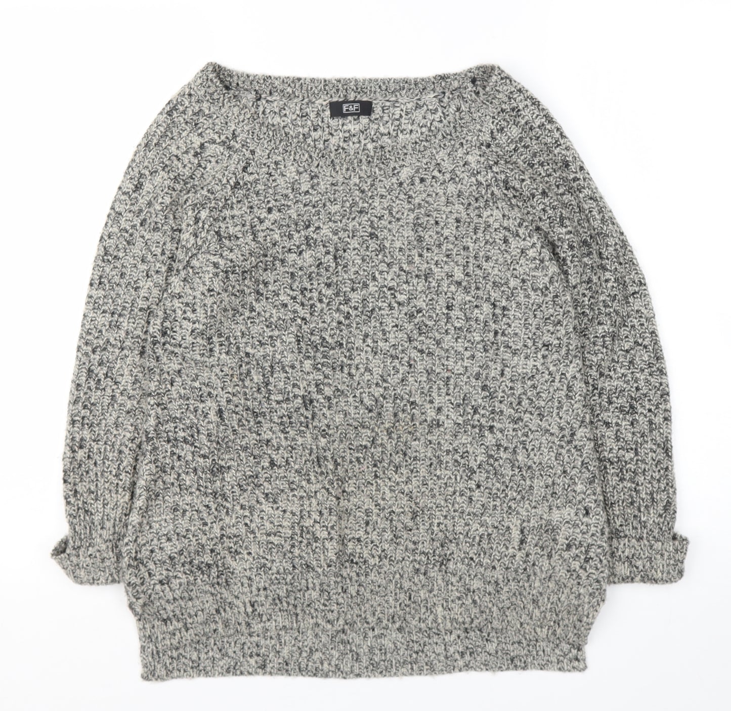 F&F Womens Grey Round Neck  Acrylic Pullover Jumper Size 12