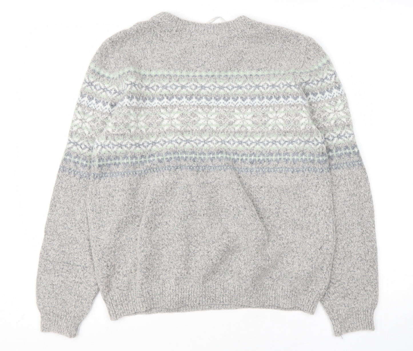Primark Womens Grey Round Neck Fair Isle Acrylic Pullover Jumper Size 8