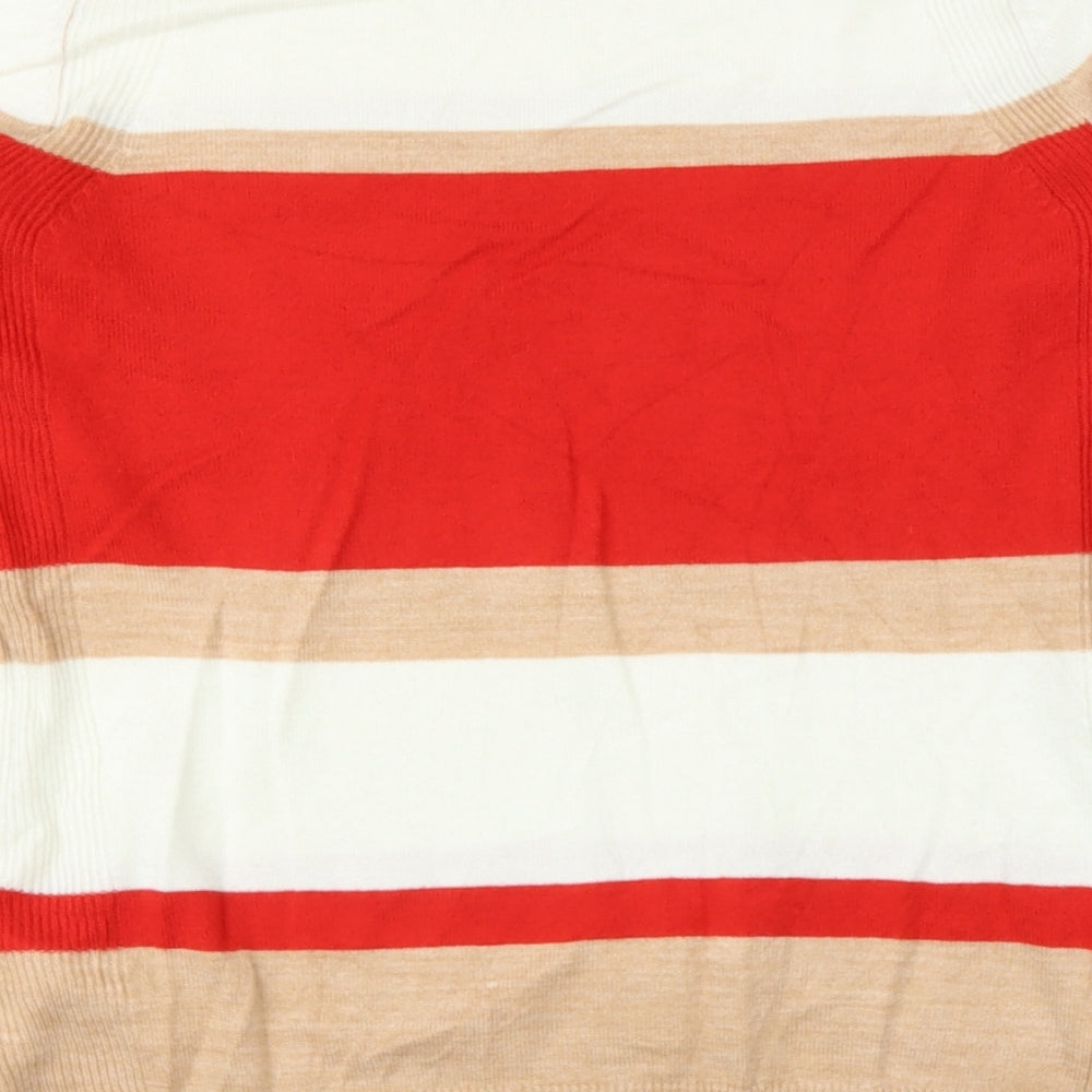 Marks and Spencer Womens Beige Round Neck Striped Polyester Pullover Jumper Size 12