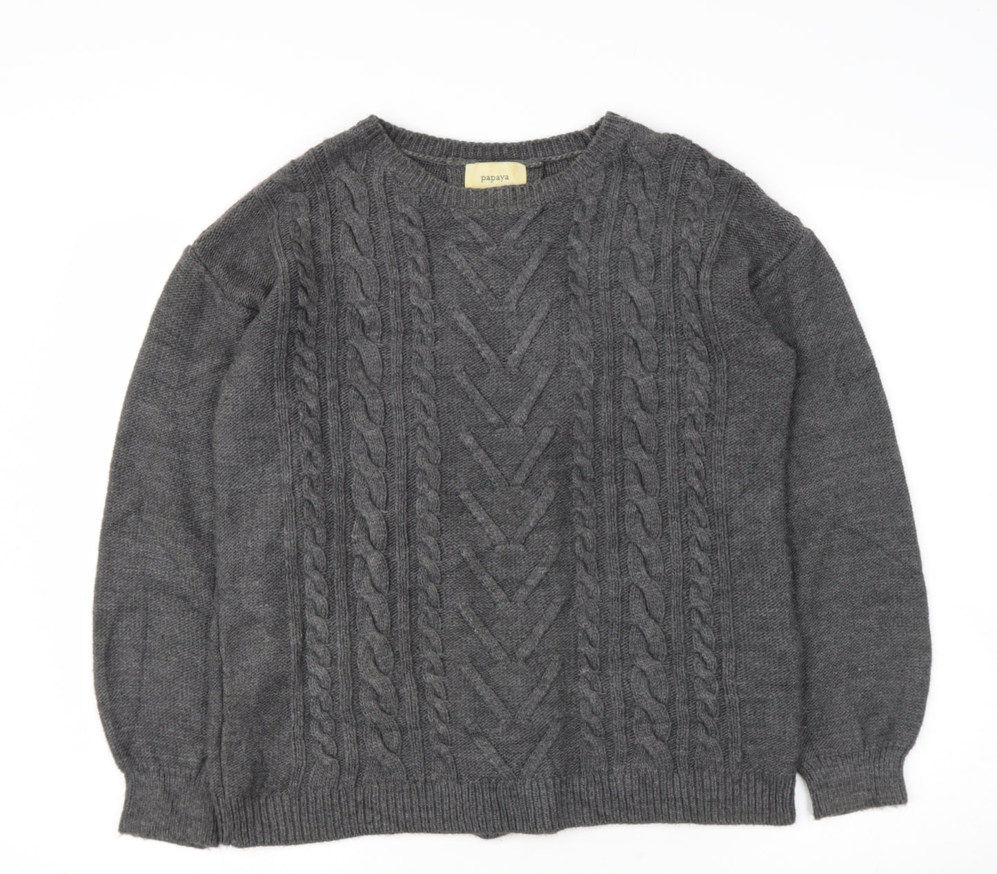 Papaya Womens Grey Round Neck  Acrylic Pullover Jumper Size M   - lace up detail