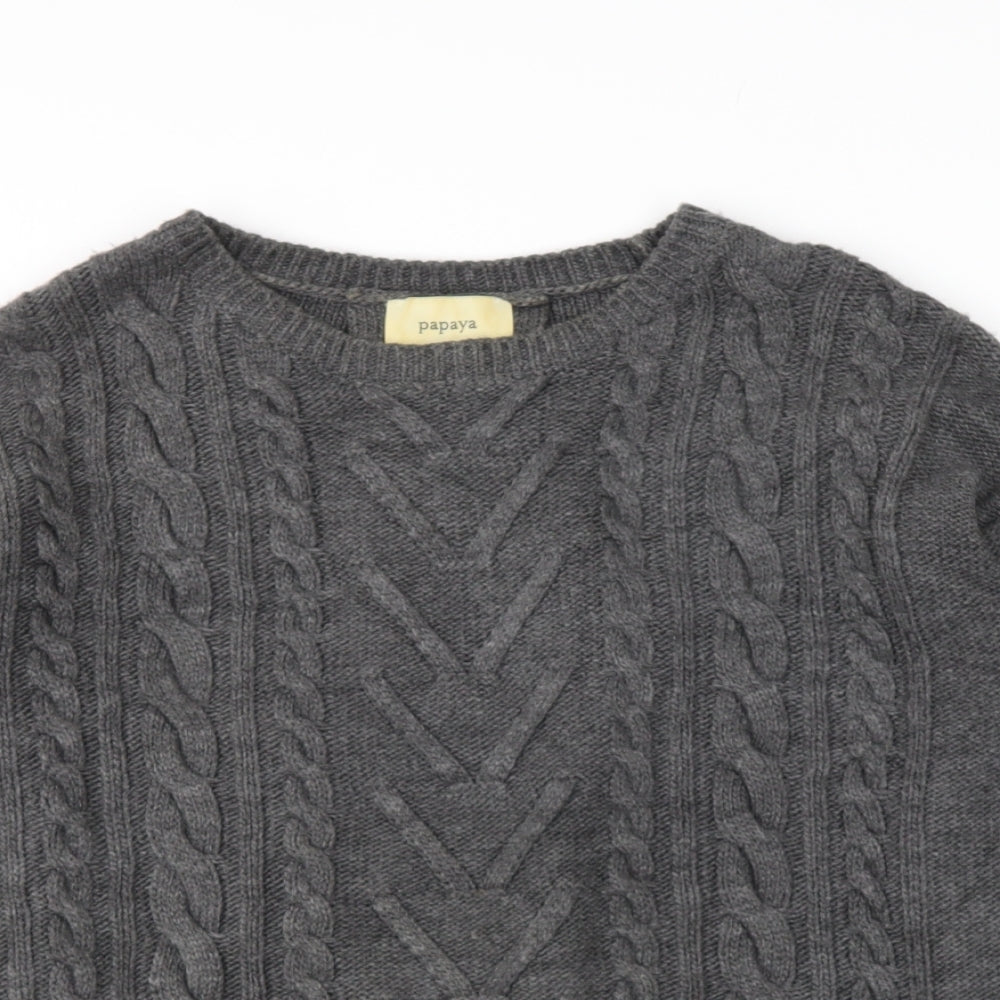 Papaya Womens Grey Round Neck  Acrylic Pullover Jumper Size M   - lace up detail