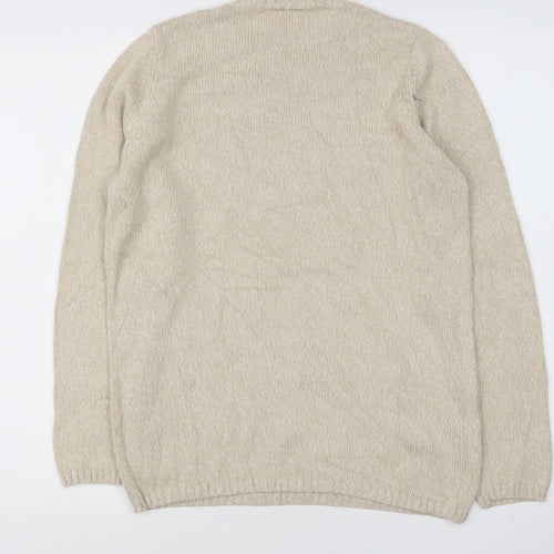 JOIE DE VIURE Womens Beige Round Neck  Cotton Blend Pullover Jumper Size 10