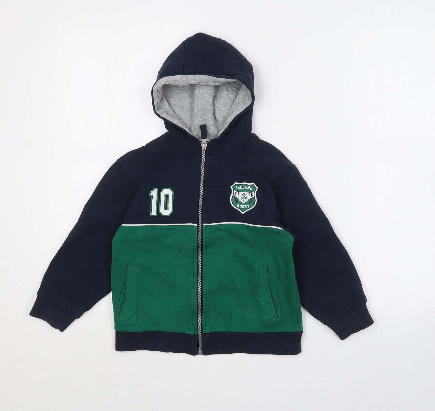 Dunnes Stores Boys Blue  Cotton Full Zip Hoodie Size 6-7 Years  Zip - Ireland rugby