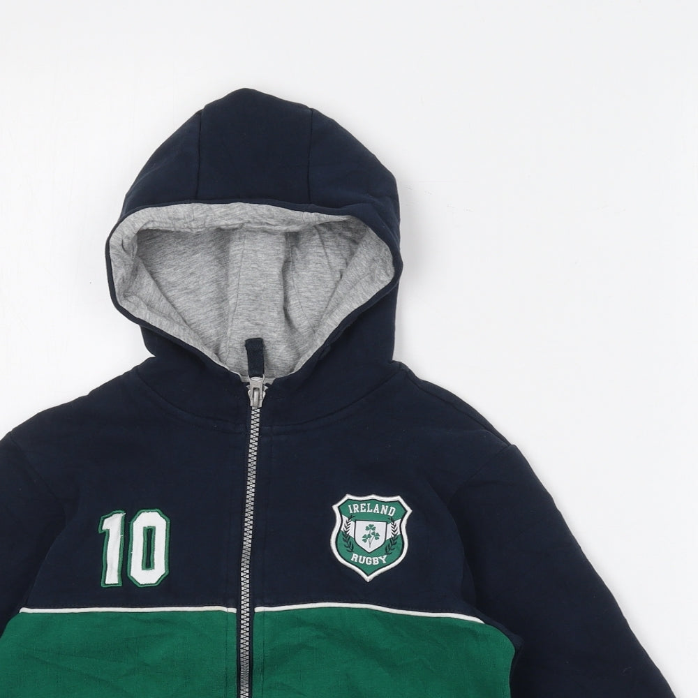 Dunnes Stores Boys Blue  Cotton Full Zip Hoodie Size 6-7 Years  Zip - Ireland rugby
