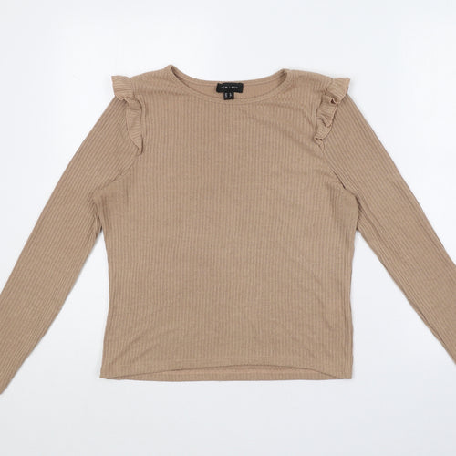 New Look Womens Beige  Viscose Jersey T-Shirt Size 12 Round Neck