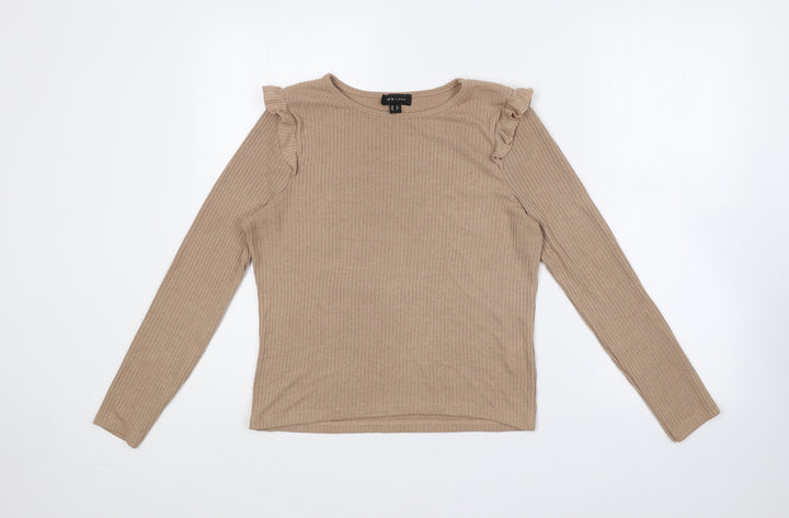 New Look Womens Beige  Viscose Jersey T-Shirt Size 12 Round Neck