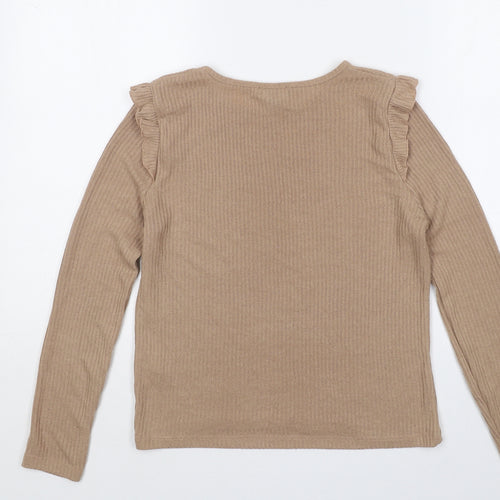 New Look Womens Beige  Viscose Jersey T-Shirt Size 12 Round Neck
