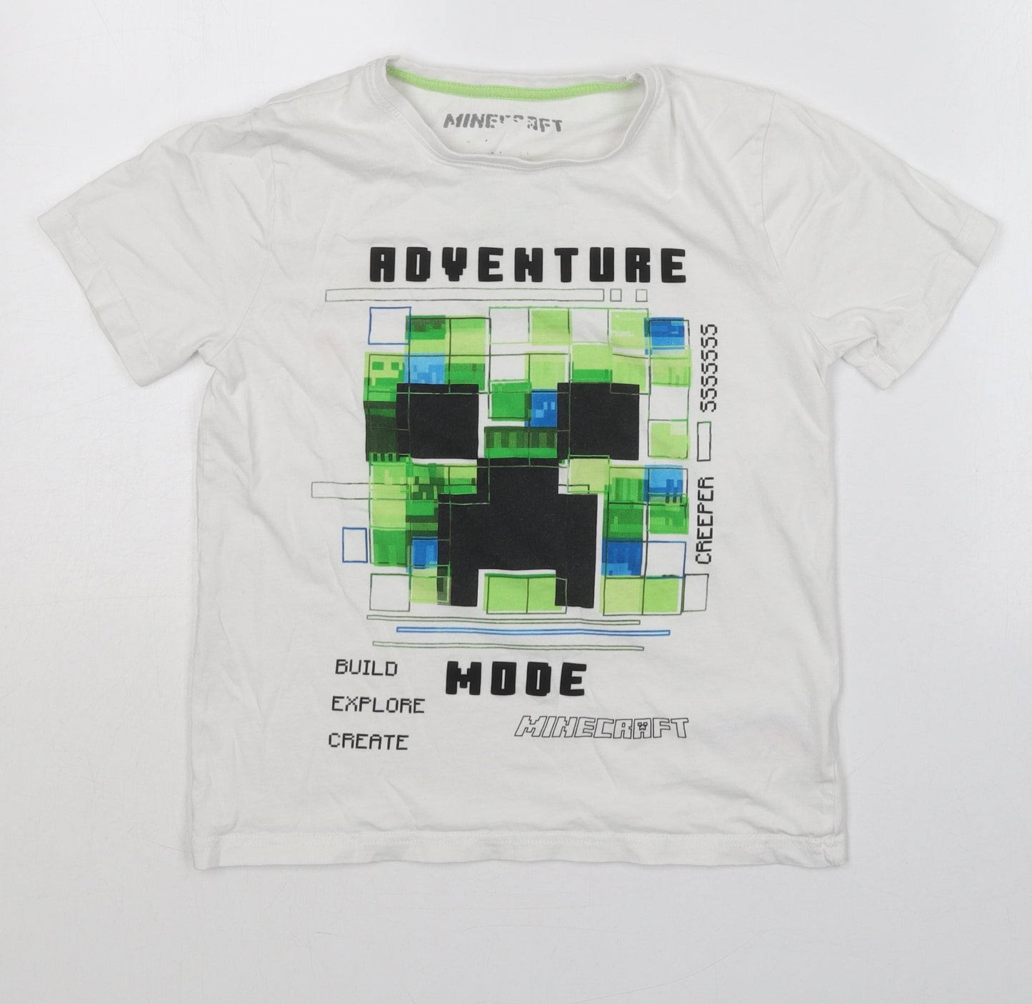 Primark Boys White  100% Cotton Jersey T-Shirt Size 9-10 Years Crew Neck  - Minecraft