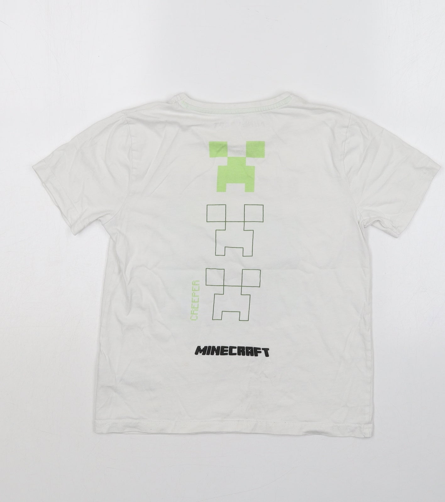 Primark Boys White  100% Cotton Jersey T-Shirt Size 9-10 Years Crew Neck  - Minecraft