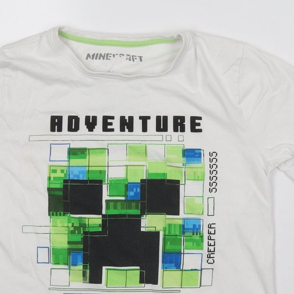 Primark Boys White  100% Cotton Jersey T-Shirt Size 9-10 Years Crew Neck  - Minecraft