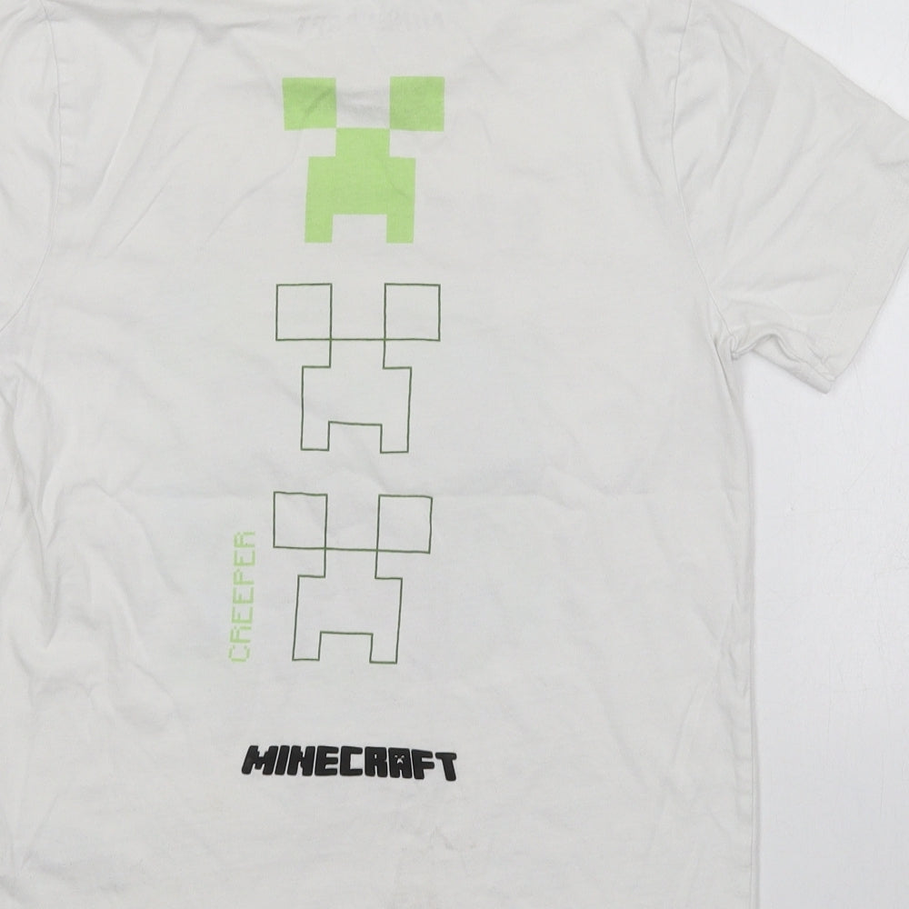 Primark Boys White  100% Cotton Jersey T-Shirt Size 9-10 Years Crew Neck  - Minecraft