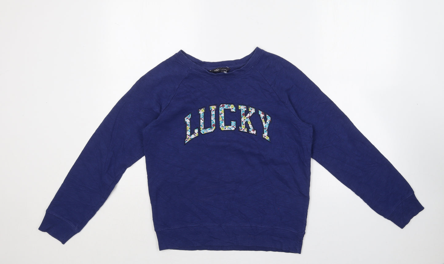 Marks and Spencer Womens Blue  100% Cotton Pullover Hoodie Size 8   - Lucky