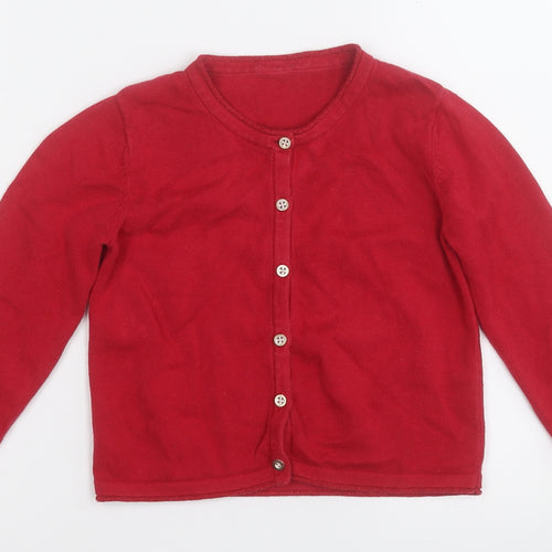 Preworn Girls Red Round Neck  Cotton Cardigan Jumper Size 2-3 Years