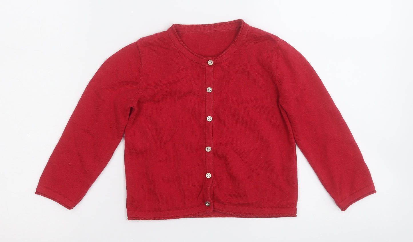Preworn Girls Red Round Neck  Cotton Cardigan Jumper Size 2-3 Years