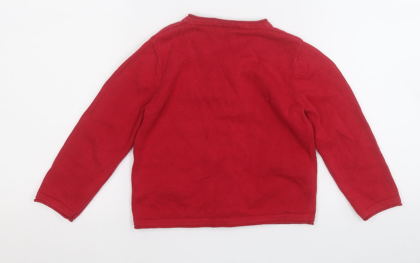 Preworn Girls Red Round Neck  Cotton Cardigan Jumper Size 2-3 Years