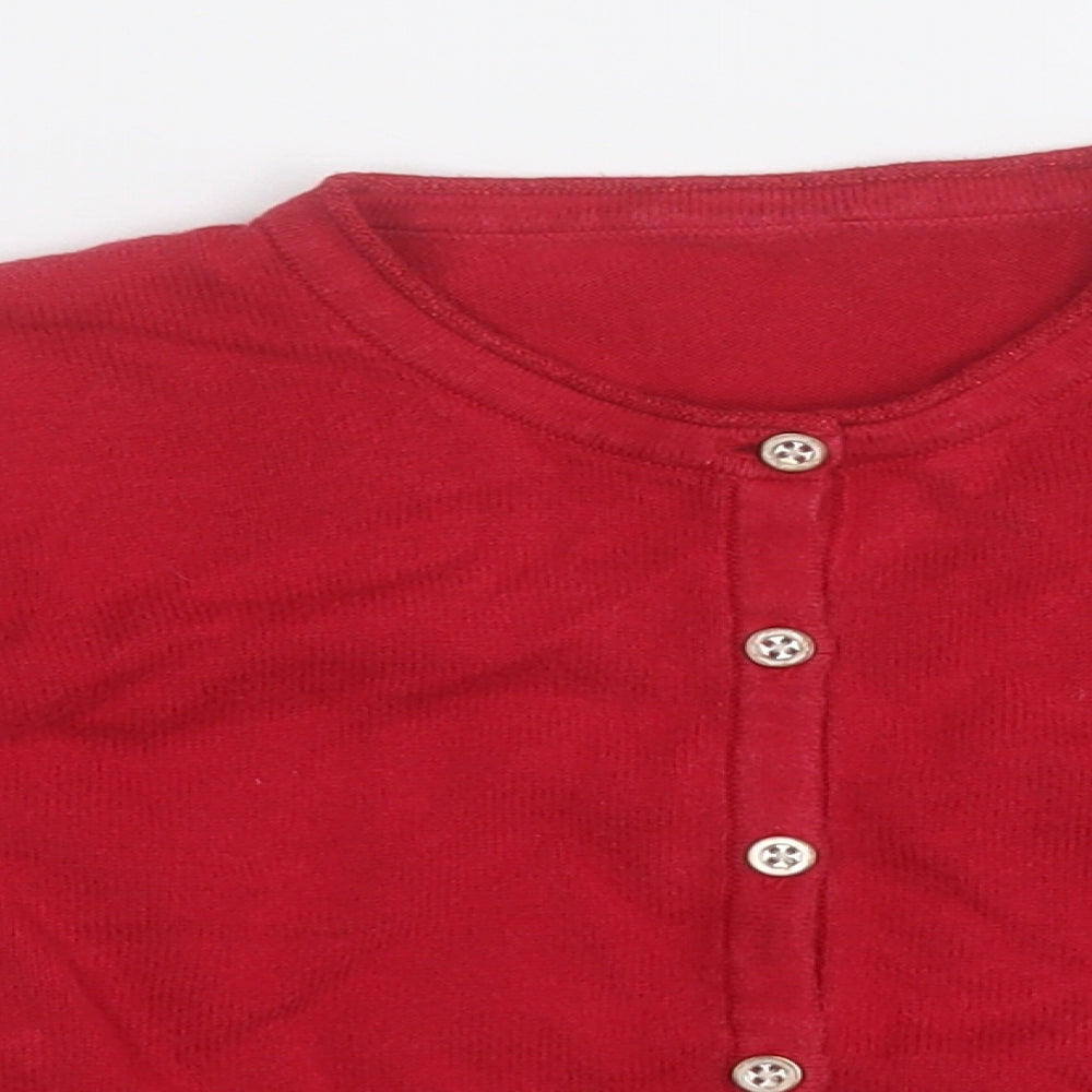 Preworn Girls Red Round Neck  Cotton Cardigan Jumper Size 2-3 Years
