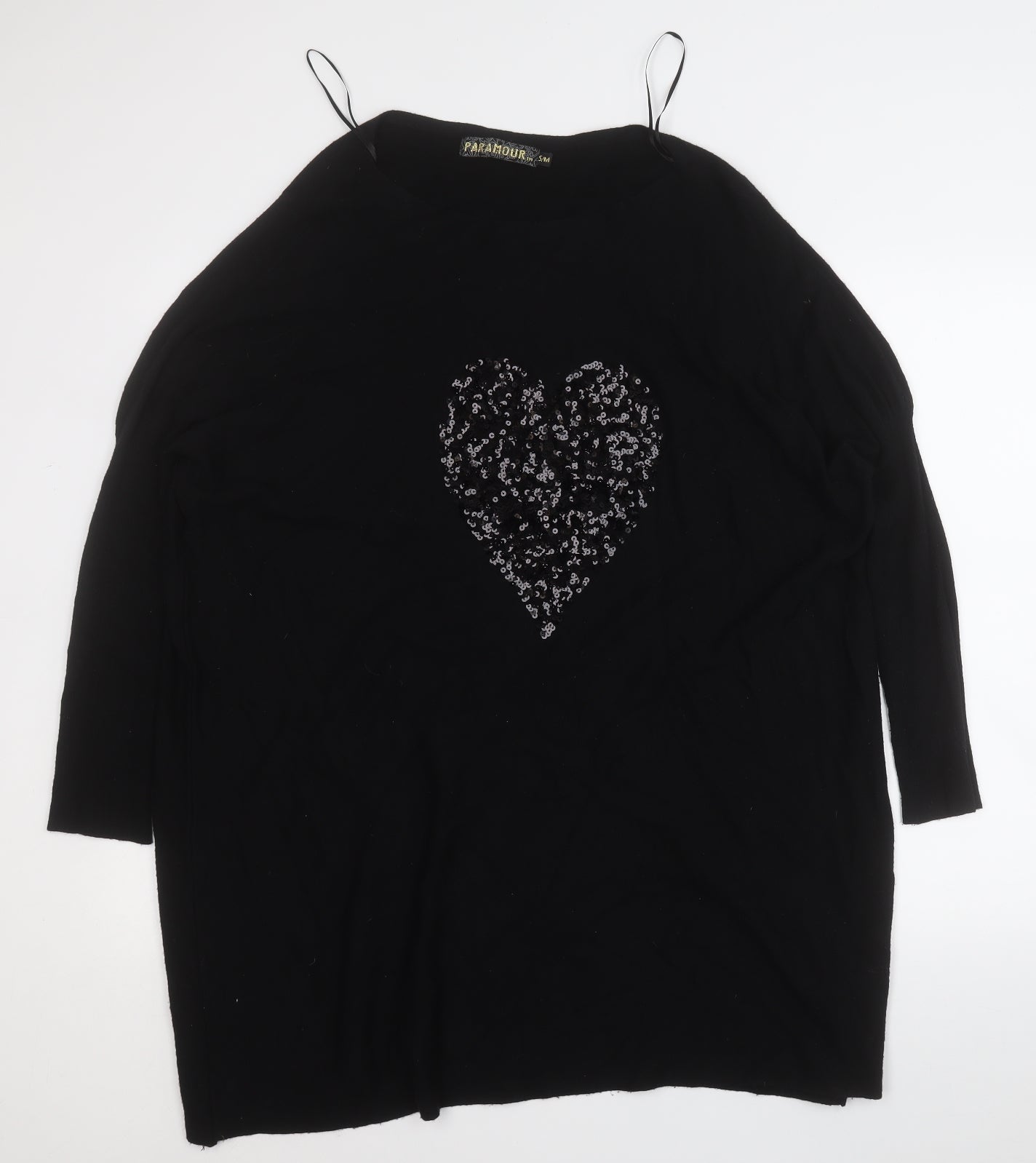 Paramour Womens Black  Viscose Jumper Dress  Size S  Round Neck  - Love Heart