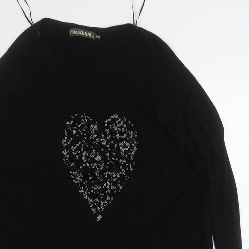 Paramour Womens Black  Viscose Jumper Dress  Size S  Round Neck  - Love Heart
