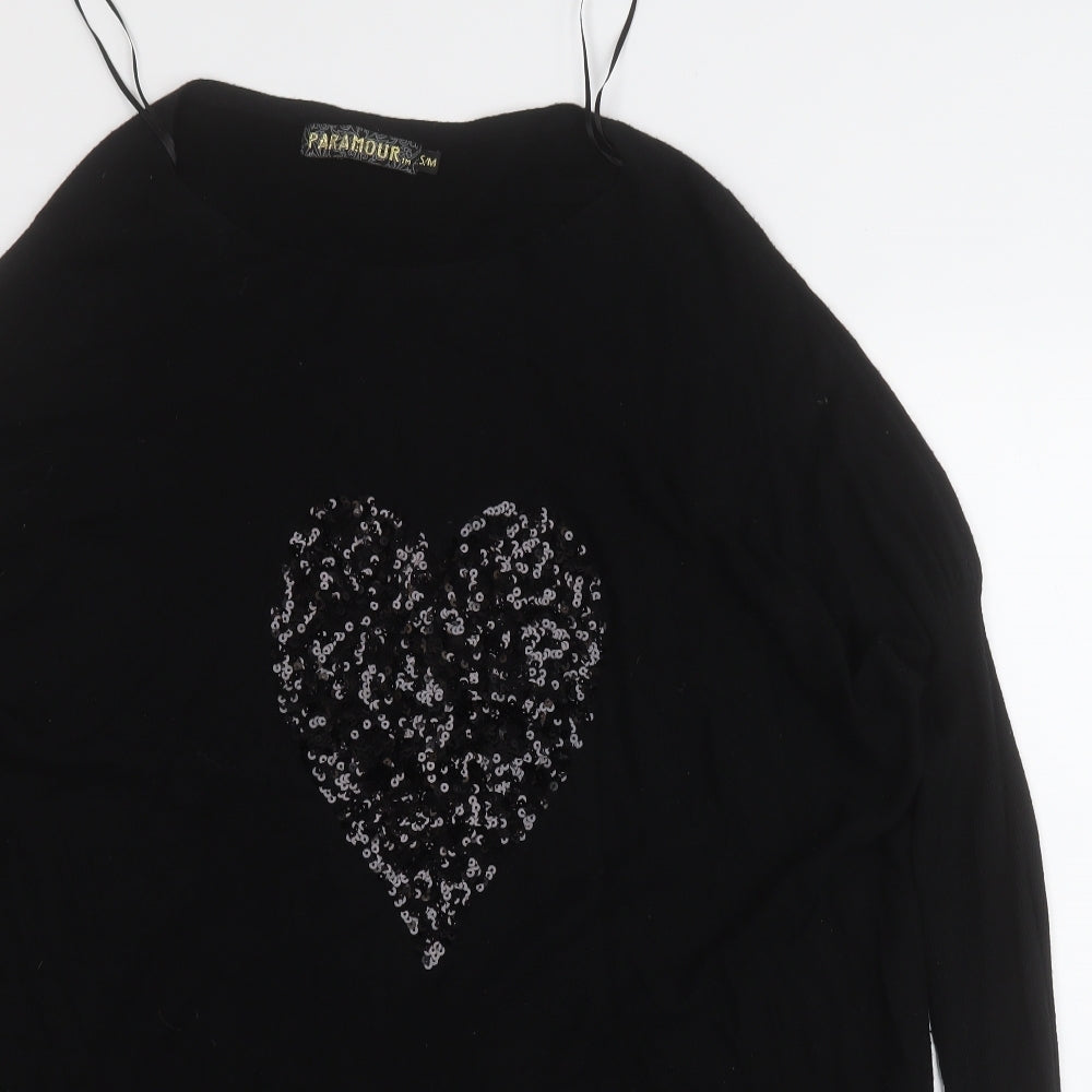 Paramour Womens Black  Viscose Jumper Dress  Size S  Round Neck  - Love Heart