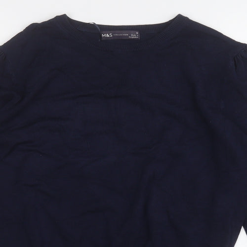 Marks and Spencer Womens Blue Round Neck  Viscose Pullover Jumper Size 12