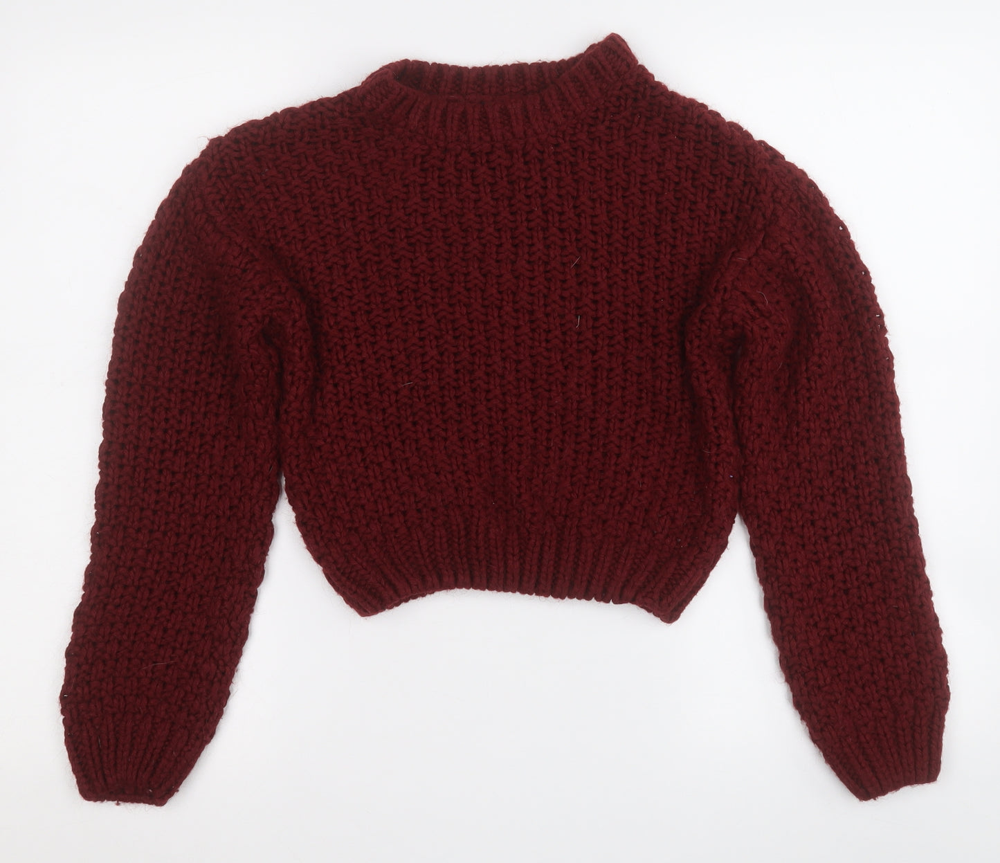 New Look Girls Red Round Neck Geometric Acrylic Pullover Jumper Size 10-11 Years