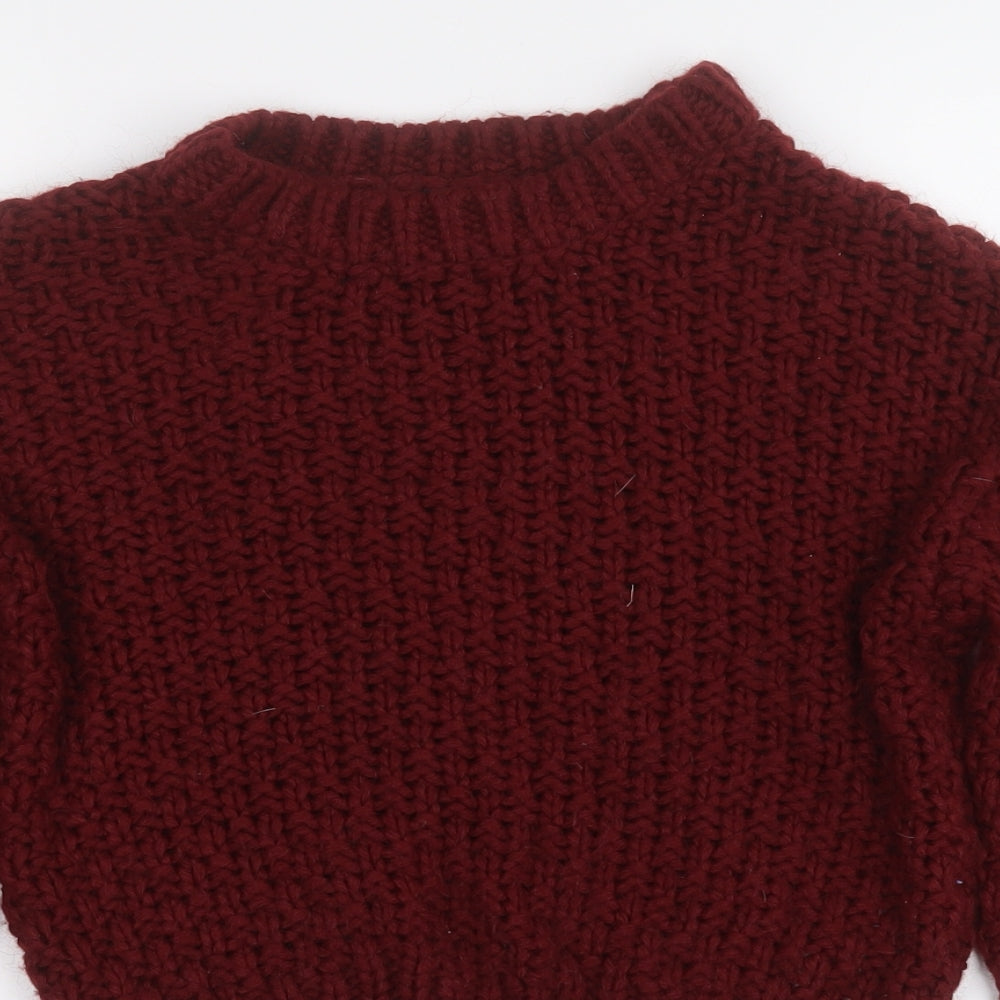 New Look Girls Red Round Neck Geometric Acrylic Pullover Jumper Size 10-11 Years