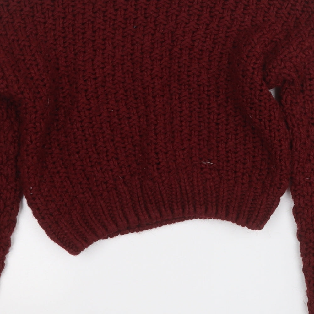 New Look Girls Red Round Neck Geometric Acrylic Pullover Jumper Size 10-11 Years
