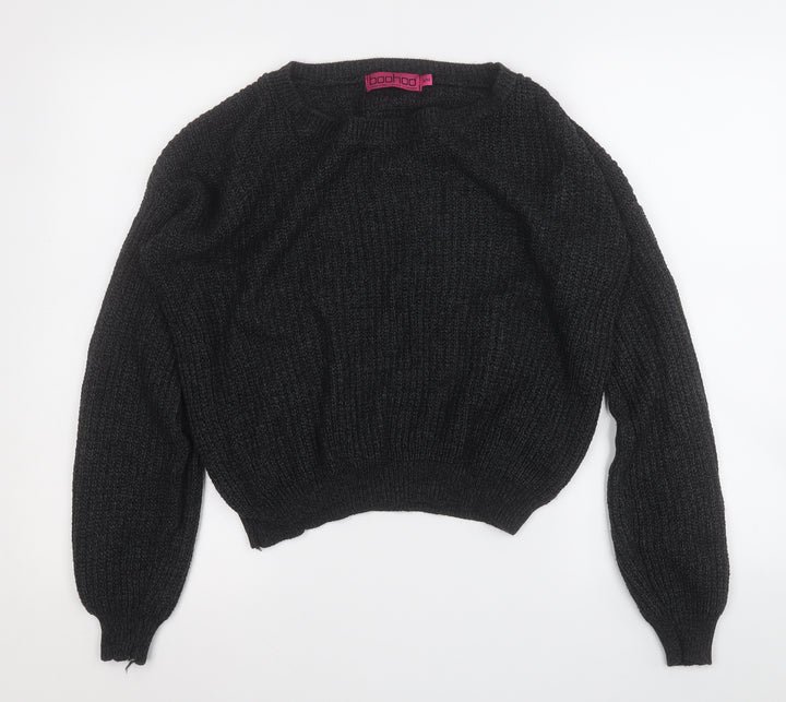 Boohoo Womens Grey Round Neck Acrylic Pullover Jumper Size S