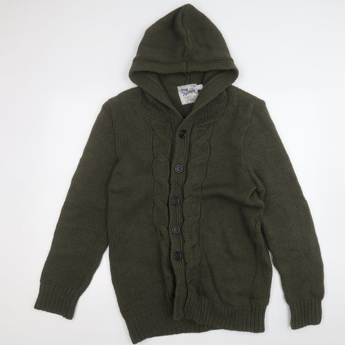 Topman Mens Green Collared  Acrylic Cardigan Jumper Size M