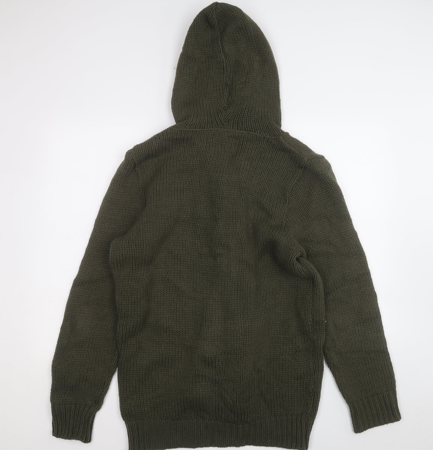 Topman Mens Green Collared  Acrylic Cardigan Jumper Size M